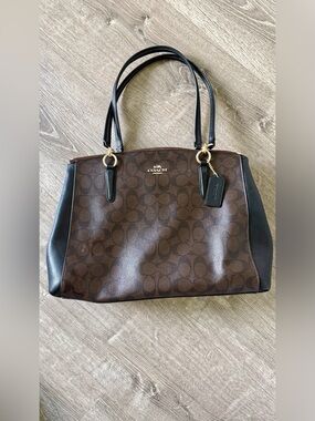Coach Brown Signature Carryall with Black Trim and Gold Hardware